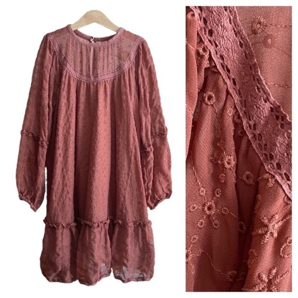 Zara Girls Dusty Pink Eyelet Embroidered Cottagecore Dress 10